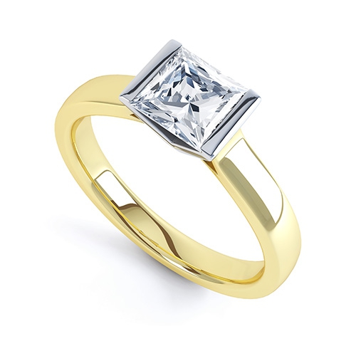 Cybele Yellow Gold Part Rub Over Princess Cut Ring