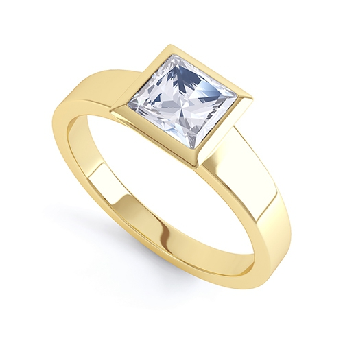 Ciara Yellow Gold Rubover Setting Princess Cut Ring