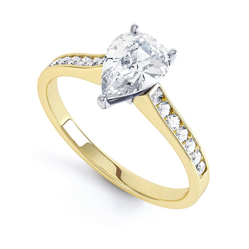 Amargo Yellow Gold Pear Shaped Diamond Shoulder Ring