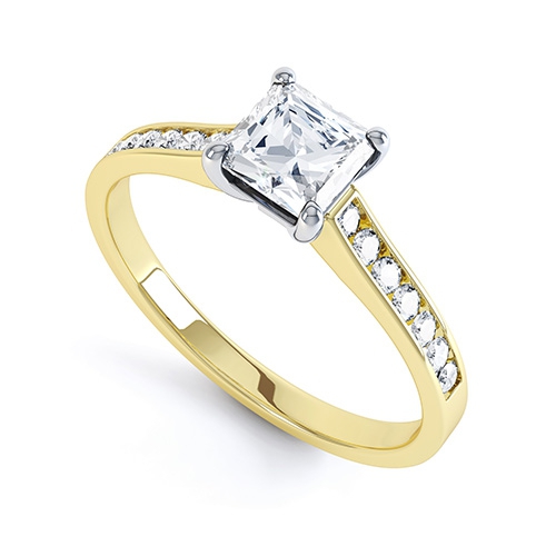 Amparo Yellow Gold Princess Cut Ring With Diamond Shoulder