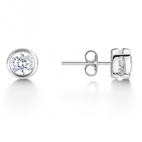 Saylor Rubover Round Diamond Stud Earring 