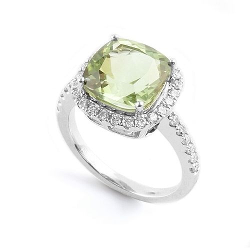 Grenadine green Amethyst and Diamond ring