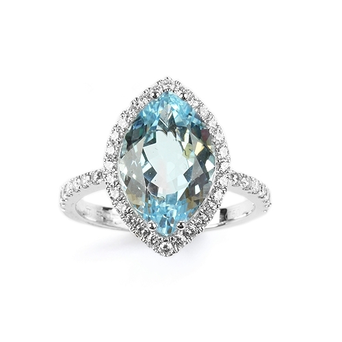 Marquise shaped Aquamarine & Diamond Ring